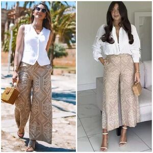 Zara embroidered wide leg culottes